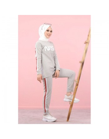 Ensemble survêtement -Tenue de sport femme - Sweatshirts et pantalon jogging - Couleur Gris clair 