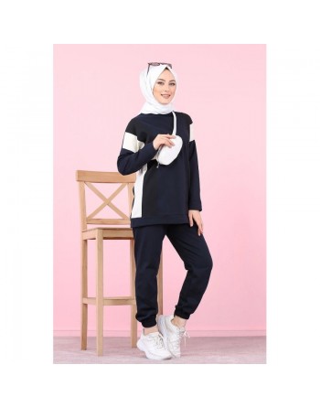 Ensemble survêtement 2 pièces décontracté (Hijab Sport femme musulmane) - Couleur bleu marine 
