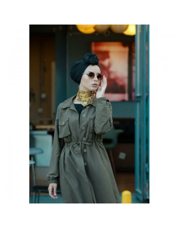 Trench-coat de ville et Robe boutonnée mi-longue pour femme - Couleur bleu 