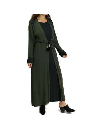 Robe longue noire avec kimono intégré couleur kaki 