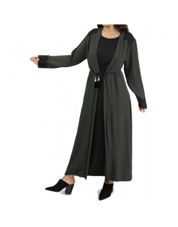 Robe longue noire avec kimono intégré couleur kaki 