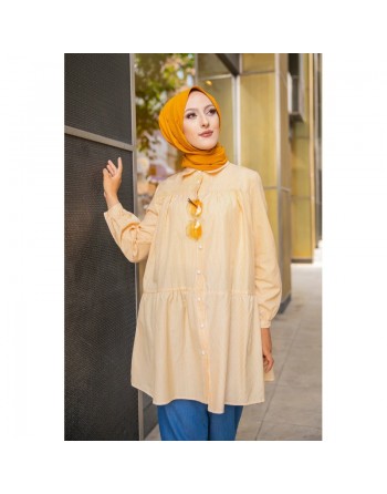 Chemise-Tunique casual ample à rayures jaunes (Mode Musulmane 2024 pour femme voilée) 