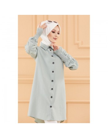 Chemise manche plissé à l'élastique (Tenue hijab chic pour femme) - Couleur menthe 