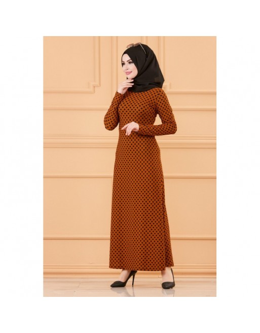 Robe longue à pois pour femme (Vetement musulman chic) - Couleur tabac Robe longue à pois pour femme (Vetement musulman chic) - Couleur tabac