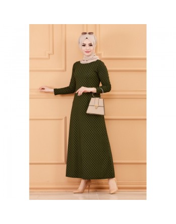 Robe longue à pois pour femme (Vêtement chic pour musulmane) - Couleur kaki 