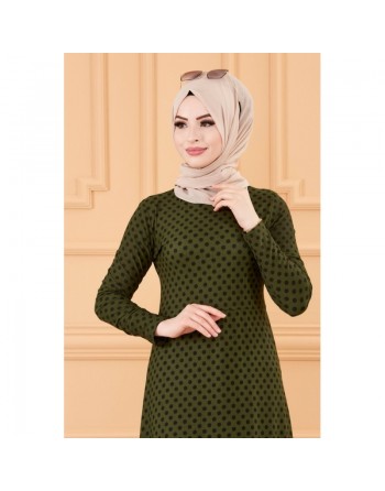 Robe longue à pois pour femme (Vêtement chic pour musulmane) - Couleur kaki 