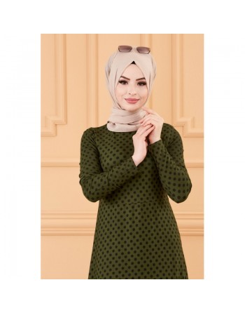 Robe longue à pois pour femme (Vêtement chic pour musulmane) - Couleur kaki 