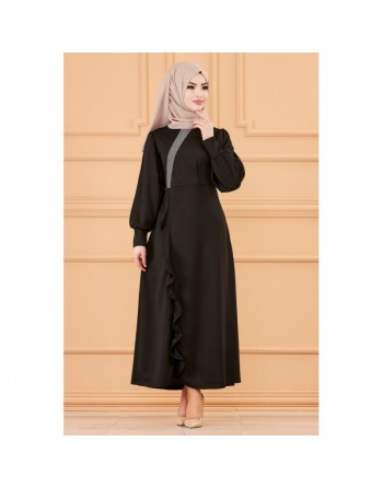 Robe longue Chic pour femme (Tenue hijab) - Couleur noir 