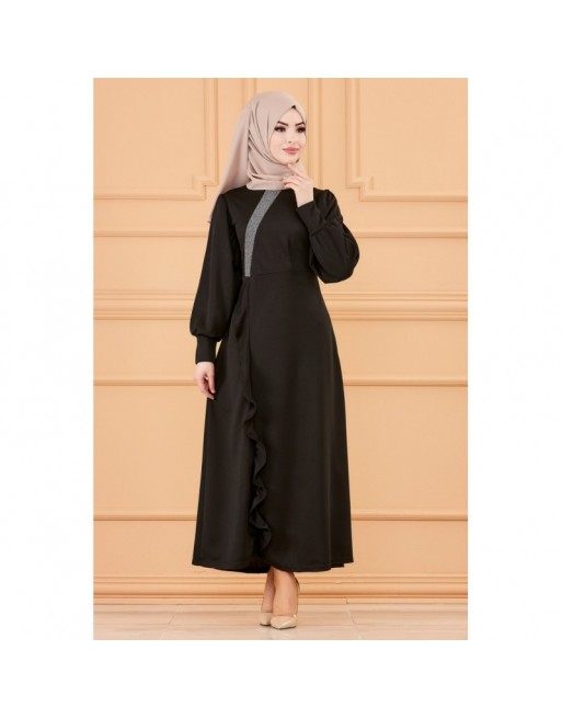 Robe longue Chic pour femme (Tenue hijab) - Couleur noir Robe longue Chic pour femme (Tenue hijab) - Couleur noir