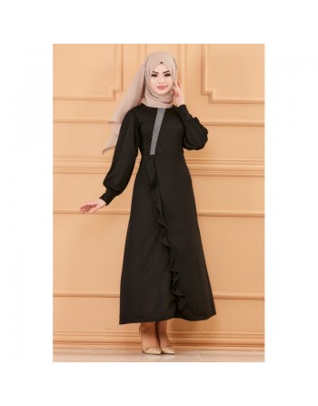 Robe longue Chic pour femme (Tenue hijab) - Couleur noir 
