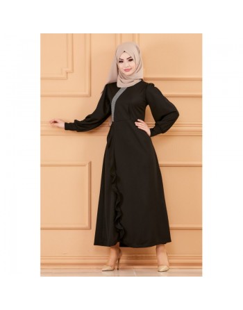 Robe longue Chic pour femme (Tenue hijab) - Couleur noir 