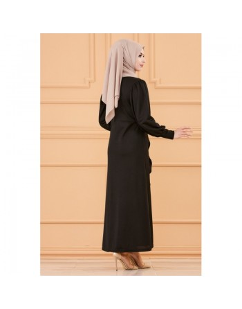 Robe longue Chic pour femme (Tenue hijab) - Couleur noir 