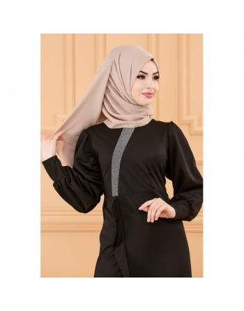 Robe longue Chic pour femme (Tenue hijab) - Couleur noir 