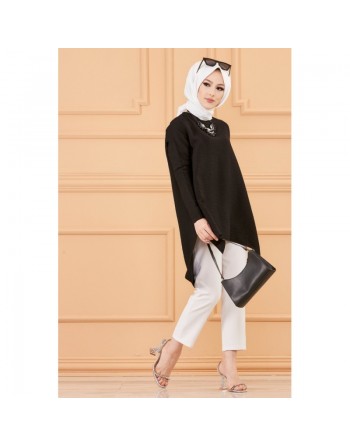 Tunique style habillé ample pour femme - Couleur noir 