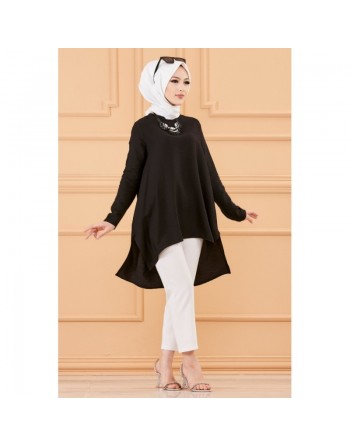 Tunique style habillé ample pour femme - Couleur noir 