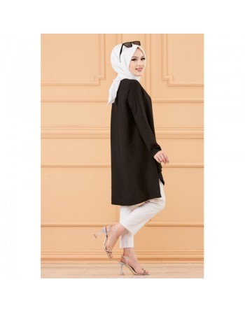 Tunique style habillé ample pour femme - Couleur noir 