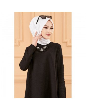 Tunique style habillé ample pour femme - Couleur noir 