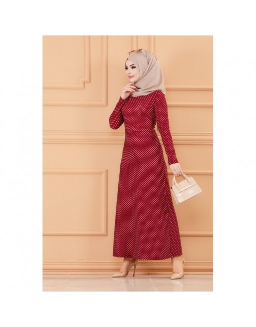 Robe longue à pois pour femme (Vêtement hijab Paris) - Couleur bordeaux Robe longue à pois pour femme (Vêtement hijab Paris) - Couleur bordeaux