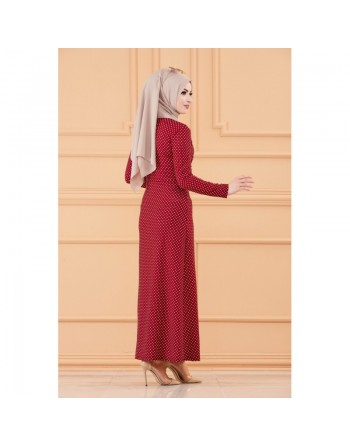 Robe longue à pois pour femme (Vêtement hijab Paris) - Couleur bordeaux 
