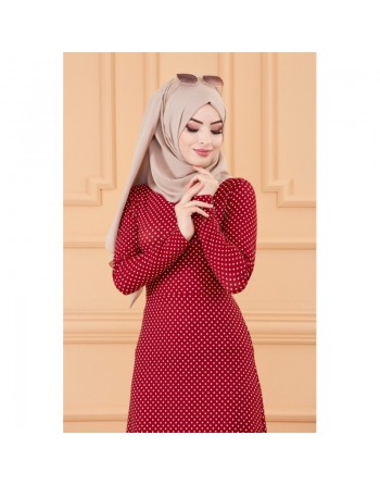 Robe longue à pois pour femme (Vêtement hijab Paris) - Couleur bordeaux 