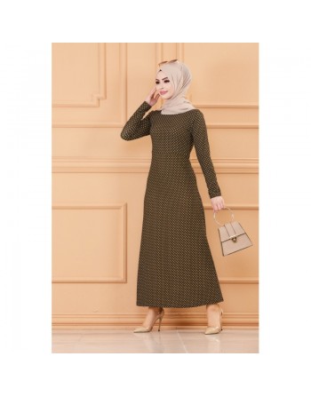 Robe longue à pois pour femme (Vêtement hijab France) - Couleur kaki 
