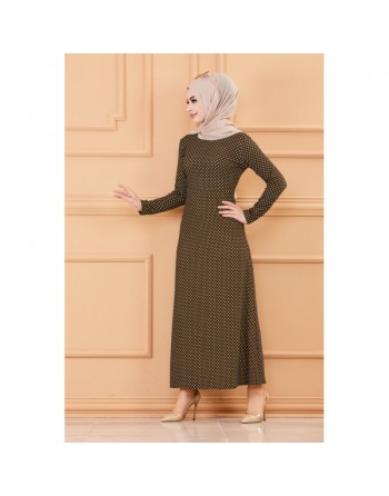 Robe longue à pois pour femme (Vêtement hijab France) - Couleur kaki 