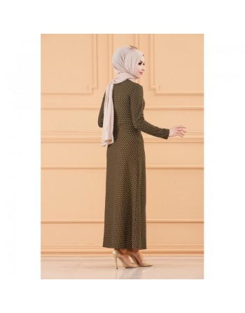 Robe longue à pois pour femme (Vêtement hijab France) - Couleur kaki 