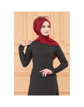 Robe longue à pois pour femme (Vêtement hijab Paris) - Couleur bleu marine 