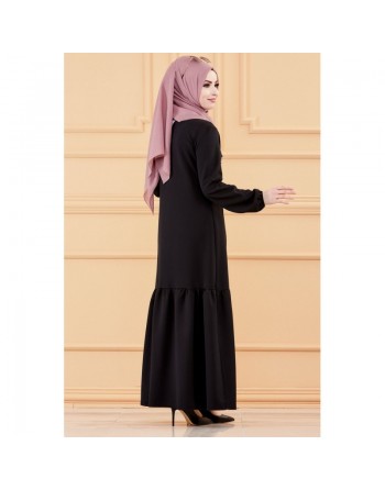 Robe longue habillée et chic avec perles (Vêtement mastour classe pour femme voilée) - Couleur noir 