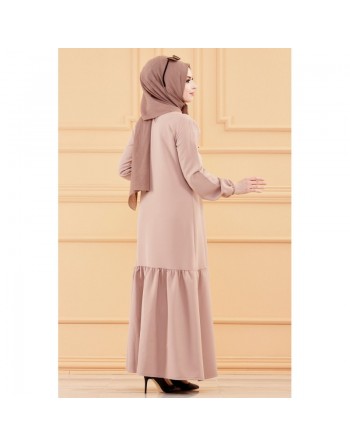 Robe longue perlée chic et classe (Vêtement habillé pour femme voilée) - Couleur beige 