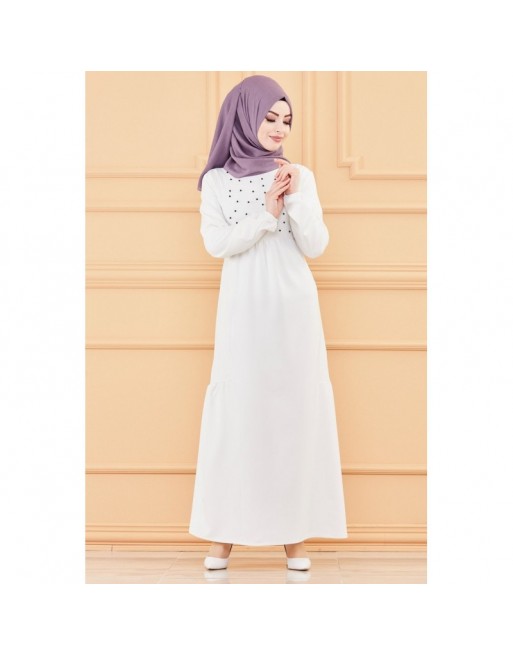 Robe de soirée longue perlée chic et classe (Vêtement hijab habillé pour femme) - Couleur blanc Robe de soirée longue perlée chic et classe (Vêtement hijab habillé pour femme) - Couleur blanc