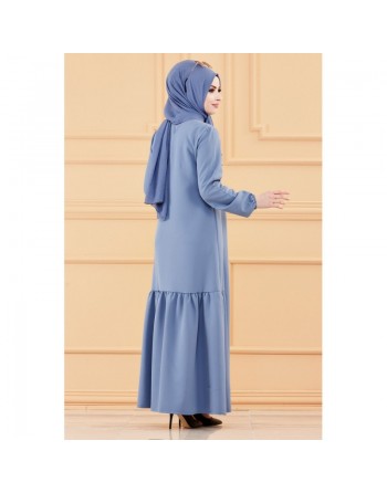 Robe longue perlée chic et classe (Vêtement hijab habillé pour femme) - Couleur bleu indigo 