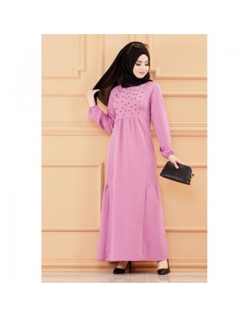 Robe longue chic et classe avec perles pour femme (Vêtement habillé pour Hijab) - Couleur lilas 