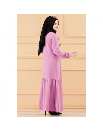Robe longue chic et classe avec perles pour femme (Vêtement habillé pour Hijab) - Couleur lilas 