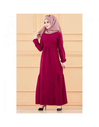 Robe longue chic et classe avec perles (Vêtement habillé mastour pour femme voilée) - Couleur prune 