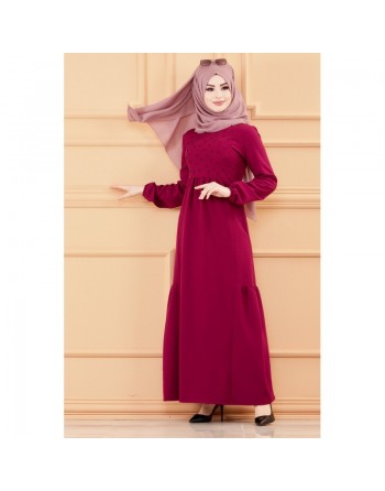 Robe longue chic et classe avec perles (Vêtement habillé mastour pour femme voilée) - Couleur prune 