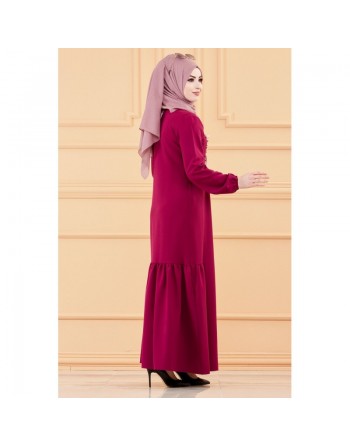 Robe longue chic et classe avec perles (Vêtement habillé mastour pour femme voilée) - Couleur prune 