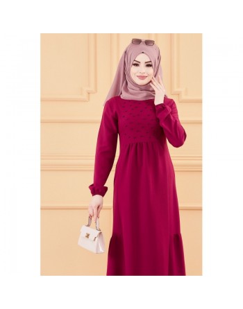 Robe longue chic et classe avec perles (Vêtement habillé mastour pour femme voilée) - Couleur prune 