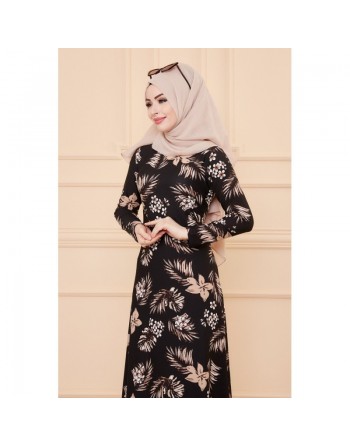 Robe fleurie en crêpe pour femme (Mode musulmane - Nouveauté) - Couleur noir 