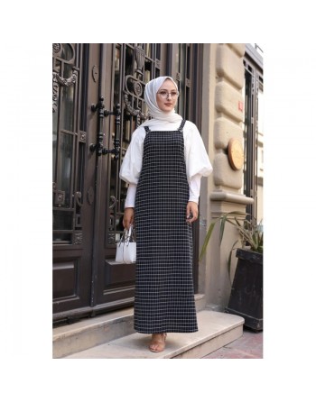Combinaison à carreaux (Vetement hijab moderne) - Couleur bleu marine 