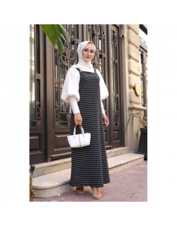 Combinaison à carreaux (Vetement hijab moderne) - Couleur bleu marine 