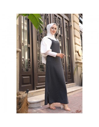 Combinaison à carreaux (Vetement hijab moderne) - Couleur bleu marine 