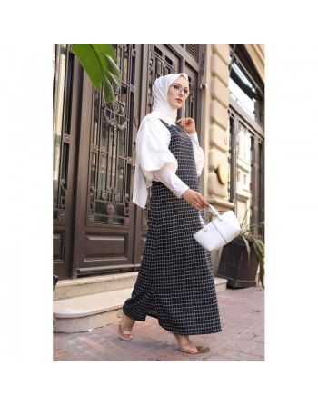 Combinaison à carreaux (Vetement hijab moderne) - Couleur bleu marine 