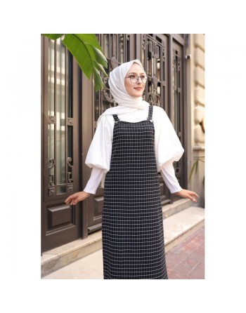 Combinaison à carreaux (Vetement hijab moderne) - Couleur bleu marine 