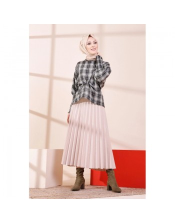 Chemisier à carreaux (Tenue Hijab Chic) - Couleur noir blanc et kaki 