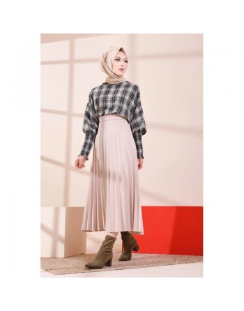 Chemisier à carreaux (Tenue Hijab Chic) - Couleur noir blanc et kaki 