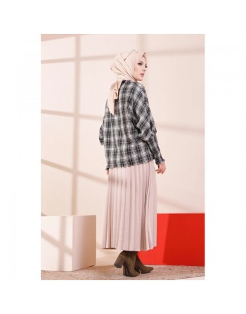 Chemisier à carreaux (Tenue Hijab Chic) - Couleur noir blanc et kaki 