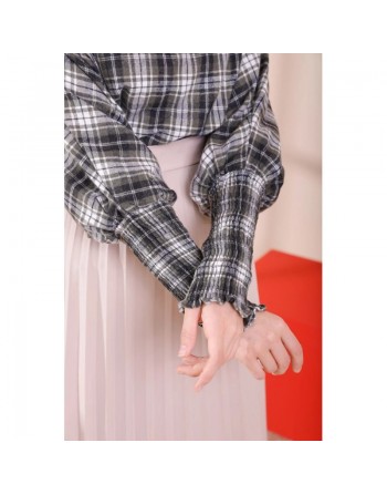 Chemisier à carreaux (Tenue Hijab Chic) - Couleur noir blanc et kaki 