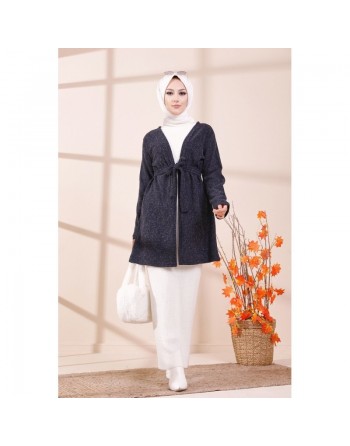 Tunique-Cardigan moderne pour femme (Vêtements Hijab - Saison Automne Hiver) - Couleur bleu marine 