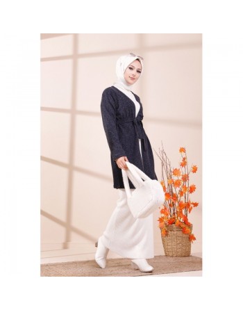 Tunique-Cardigan moderne pour femme (Vêtements Hijab - Saison Automne Hiver) - Couleur bleu marine 